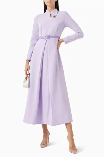 Inverted Pleated Midi Dress in Crepe