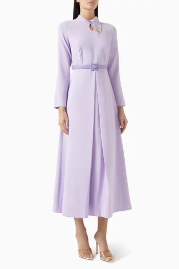 Inverted Pleated Midi Dress in Crepe