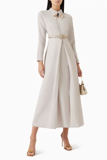Inverted Pleated Midi Dress in Crepe