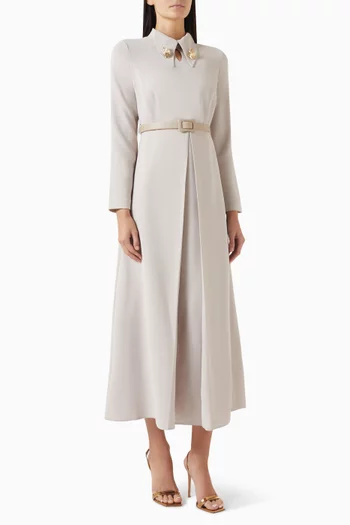 Inverted Pleated Midi Dress in Crepe