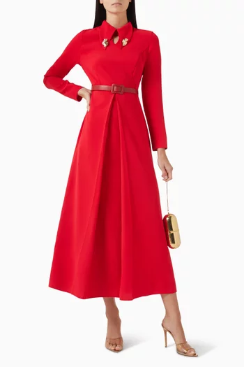 Inverted Pleated Midi Dress in Crepe
