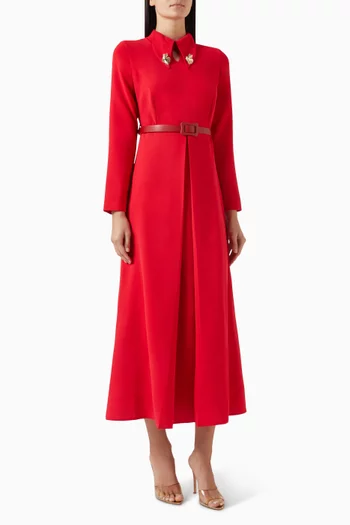 Inverted Pleated Midi Dress in Crepe