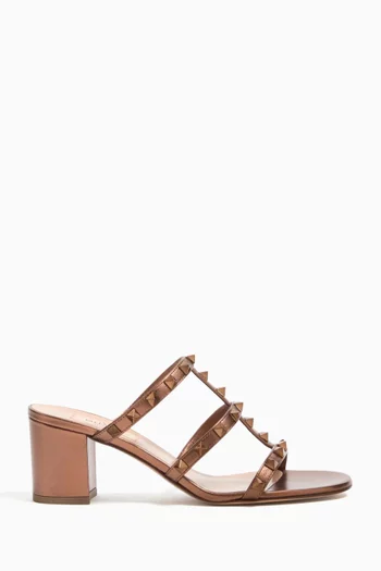 Rockstud 60 Slide Sandals in Metallic Leather