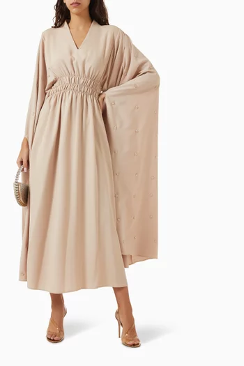 Embroidered Cape-sleeve Dress