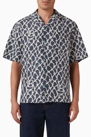 Knot-print Shirt in Silk Poplin