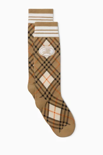 جوارب بنقشة مربعات مزيج قطن