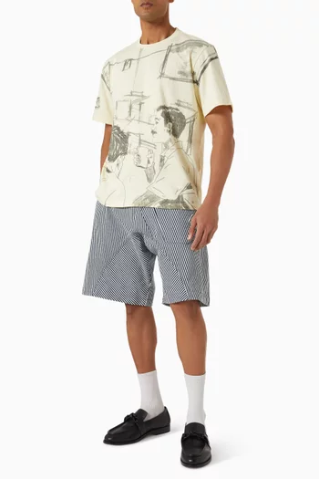 Cafe Scene Print T-shirt in Cotton