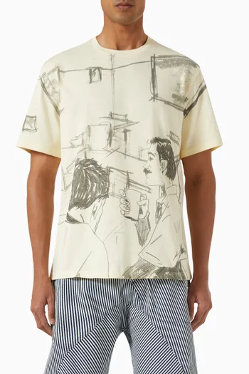 Cafe Scene Print T-shirt in Cotton