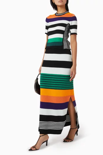 Striped Pencil Maxi Skirt in Cotton-knit