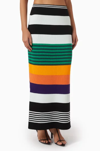 Striped Pencil Maxi Skirt in Cotton-knit