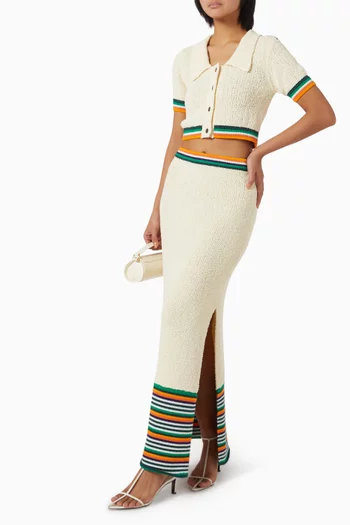 Striped Pencil Maxi Skirt in Bouclé-knit