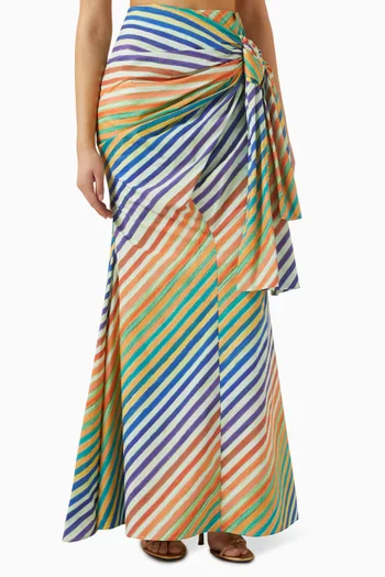 Bias Crayon Stripe Sarong Maxi Skirt in Cotton-poplin