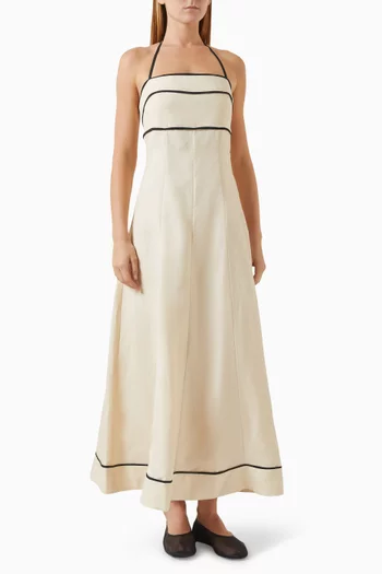 Billie Contrast Panelled Midi Dress in Linen