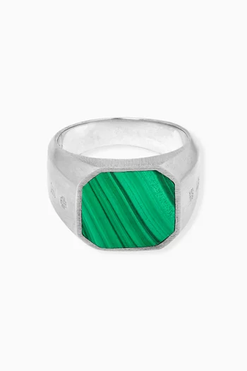 Malachite Signet Ring in Rhodium-plated Silver
