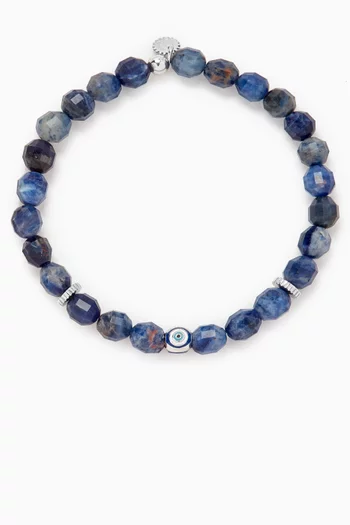 Hexade Evil Eye Beaded Bracelet in Rhodium-plated Silver