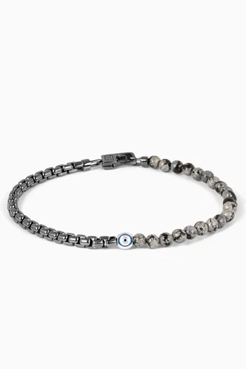 سوار سينيت بخرز أوبسيديان حلية عين الحسود فضة إسترلينية مطلية بالروديوم