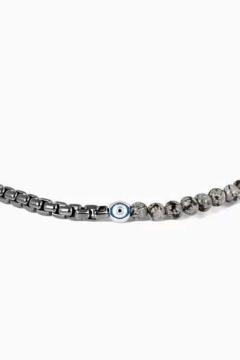 Sennit Evil Eye Obsidian Bracelet in Rhodium-plated Sterling Silver