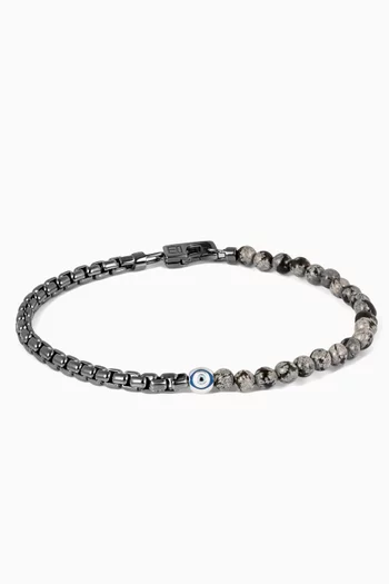 Sennit Evil Eye Obsidian Bracelet in Rhodium-plated Sterling Silver