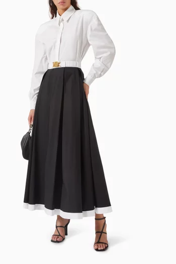 Pleated Midi Skirt in Poplin