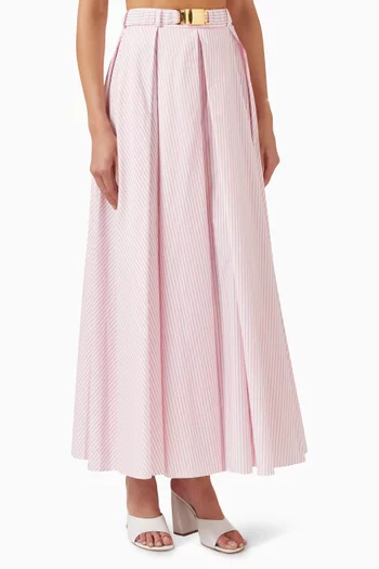 Pleated Midi Skirt in Poplin