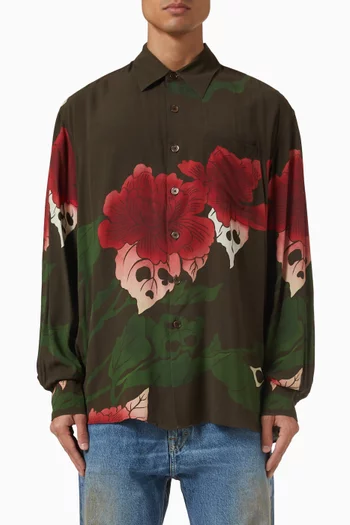 قميص بنقشة زهور مزيج قطن وحرير