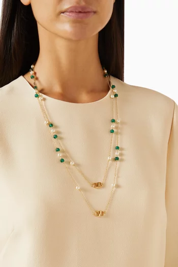 VLogo Signature Long Necklace in Gold-tone Brass