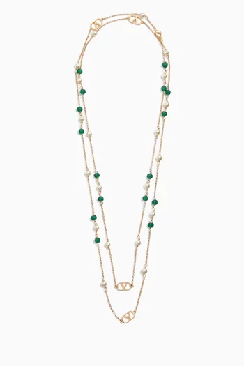 VLogo Signature Long Necklace in Gold-tone Brass