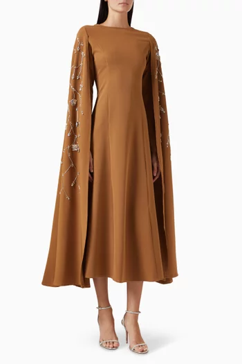 Floral Embroidered Maxi Dress in Stretch Crepe