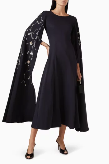 Floral Embroidered Maxi Dress in Stretch Crepe