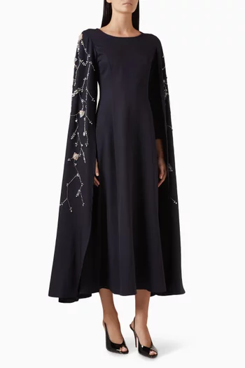 Floral Embroidered Maxi Dress in Stretch Crepe