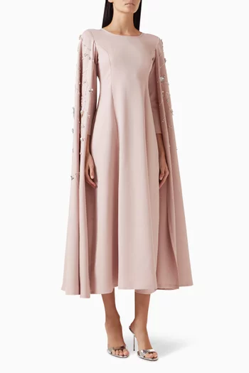 Floral Embroidered Maxi Dress in Stretch Crepe