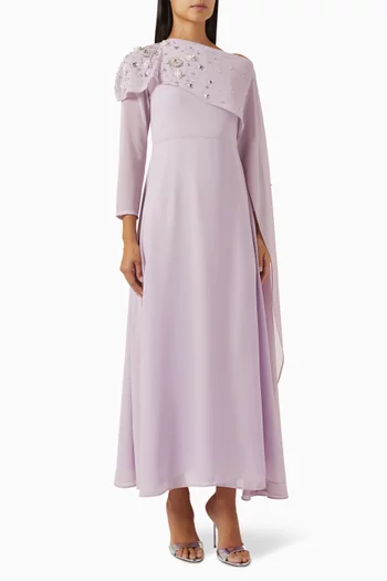 Off-shoulder Beaded Maxi Dress in Georgette Chiffon