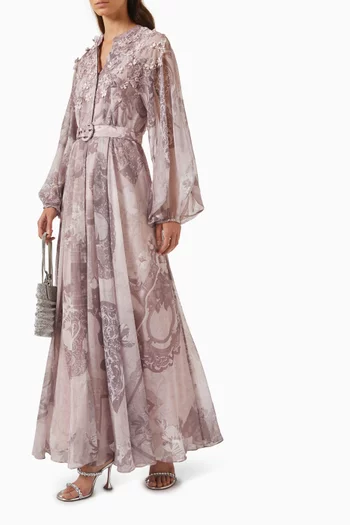 Estelle Floral Appliqué Belted Maxi Dress