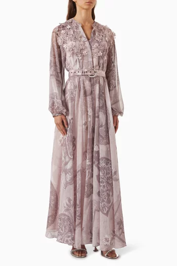 Estelle Floral Appliqué Belted Maxi Dress