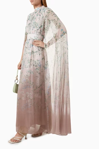 Dewdrop Floral-print Cape-style Maxi Dress