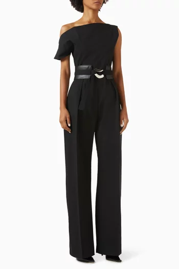 Off-shoulder Tailored Jumpsuit in Cotton