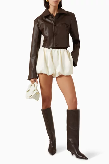 Wide Shoulder Jacket in Pebbled Leather