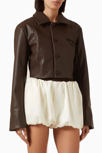 Wide Shoulder Jacket in Pebbled Leather