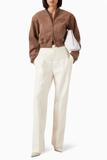 Wide Shoulder Bomber Jacket in Suede