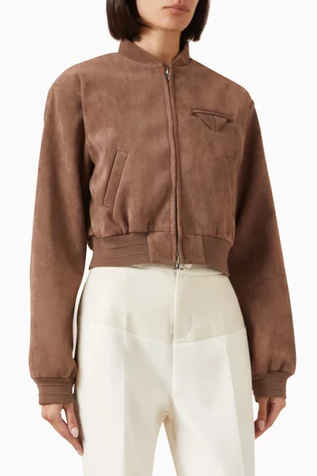 Wide Shoulder Bomber Jacket in Suede