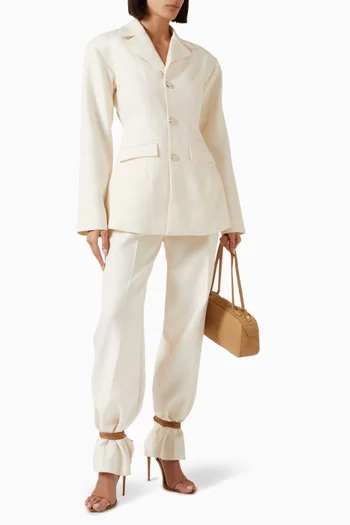 Wide Shoulder Cinch Waist Blazer