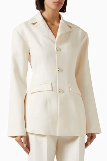 Wide Shoulder Cinch Waist Blazer