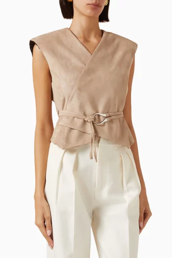 Wrap Belted Waistcoat in Suede