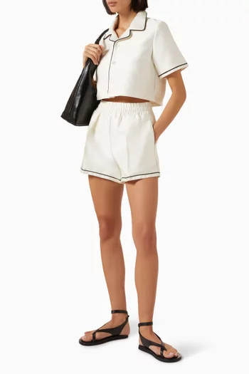 Piping Cropped Shirt in Satin