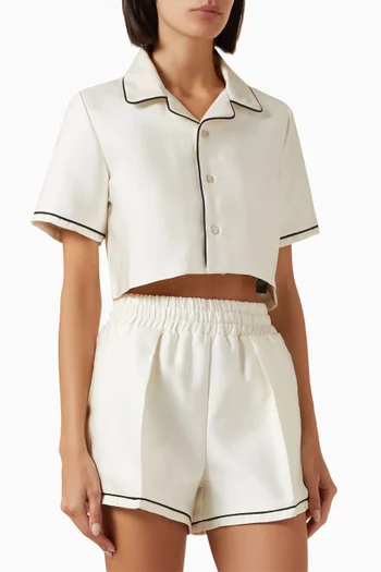 Piping Cropped Shirt in Satin