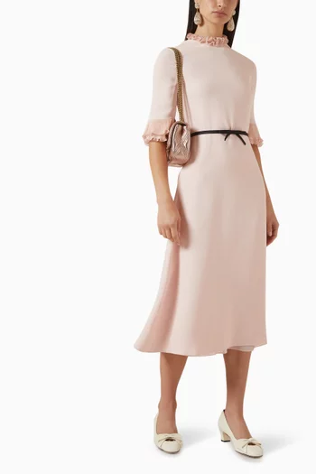 Pleated Ruffle Midi Dress in Silk