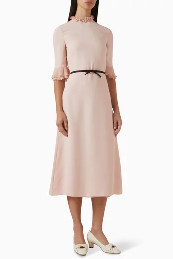 Pleated Ruffle Midi Dress in Silk