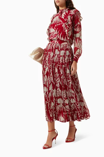 تنورة بطيّات ونقشة زهور