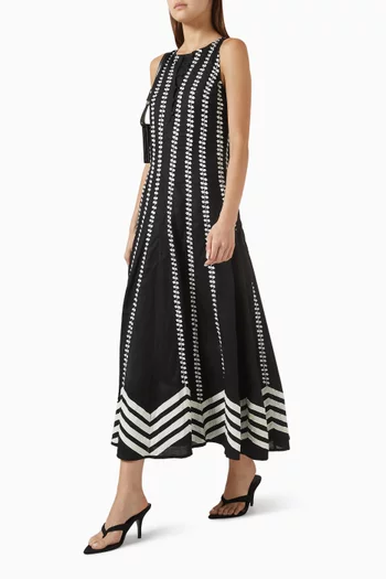 Embroidered Midi Dress in Linen