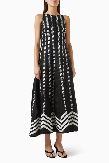 Embroidered Midi Dress in Linen
